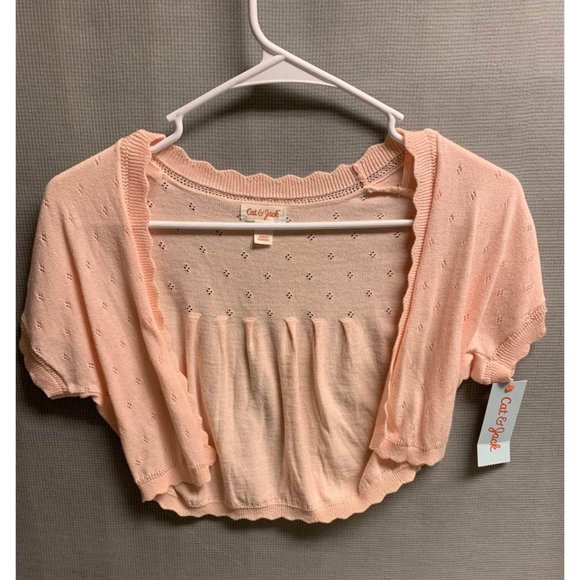 Girls pink short sleeve open front cardigan Sz XS, S, or M - Picture 1 of 7